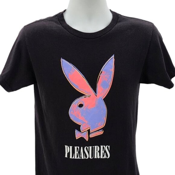 Playboy X Pleasures Playboy Bunny Logo Neon Graphic Black T-Shirt Mens Small - Picture 2 of 5